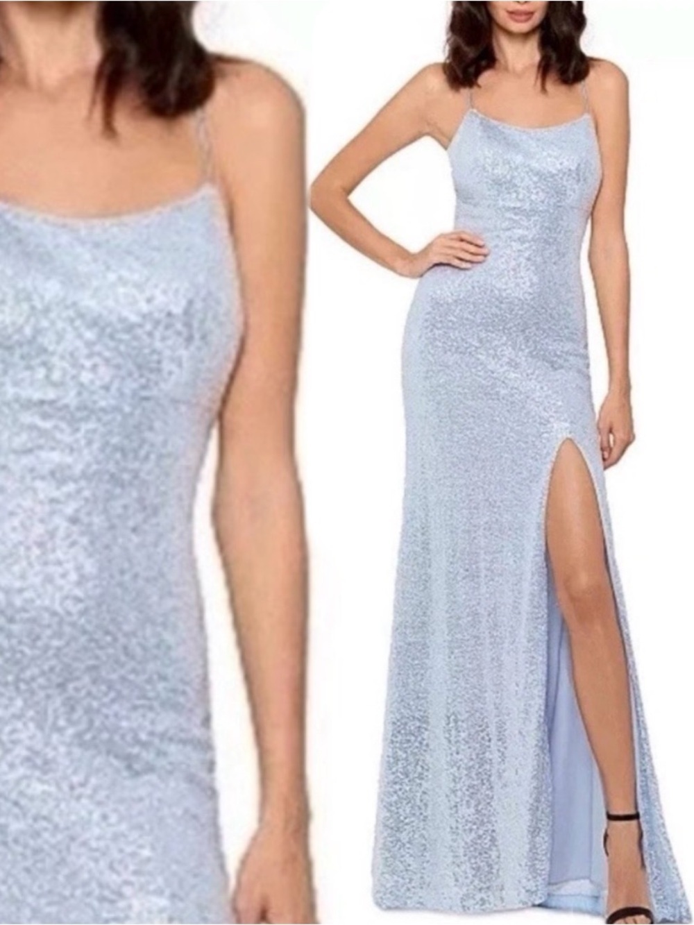Betsy & Adam Ice Blue Silver Sequin Formal Gown, size 10
